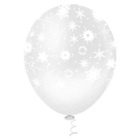 Bexiga Fantasia Flocos de Neve 10" Clear com Branco Pic Pic 25 Unidades