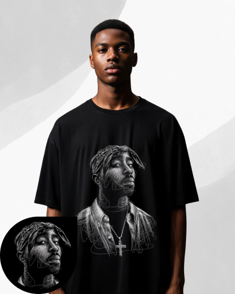 Camiseta Oversized - Tupac linhas - comprar online