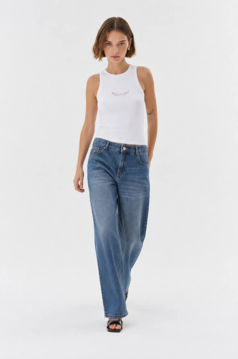 Jean Wide Ballon Con Aplique