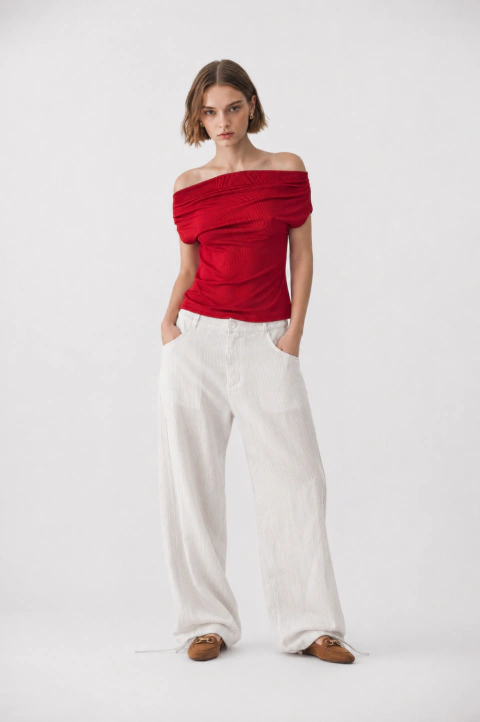 Pantalon Lino Rayas C/Tiras En Ruedo