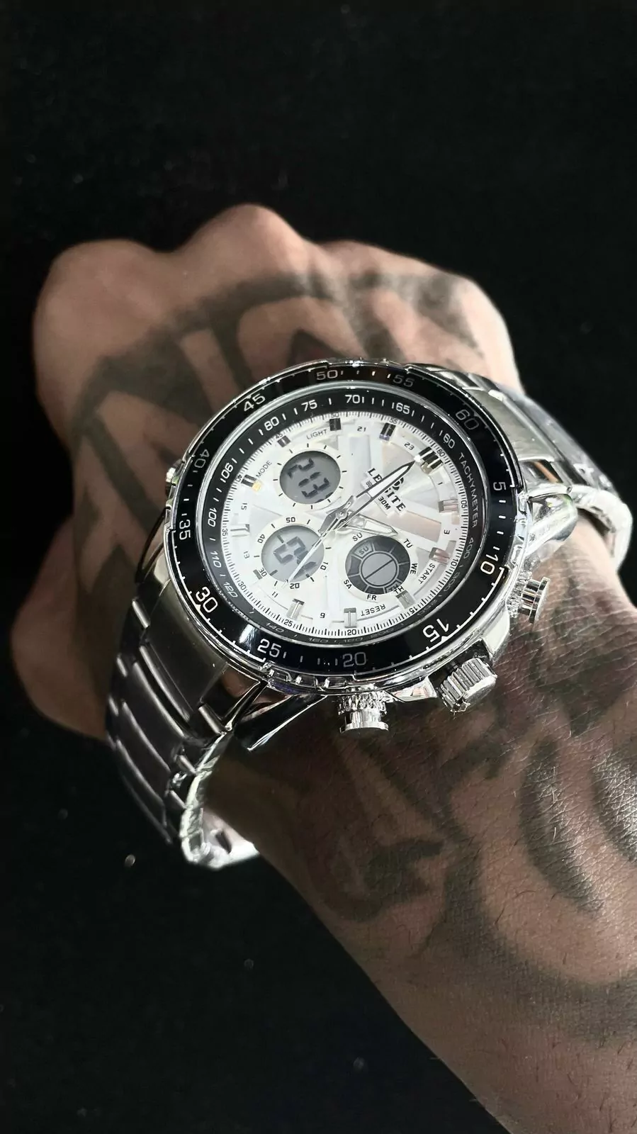 Relógio Masculino Leisite WR 30M Prata Branco a prova dagua c/ caixa