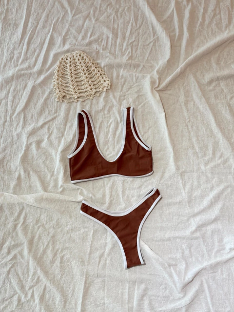 BIKINI TIANA MARRON / BLANCO - comprar online