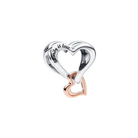 Charm Pandora Pendente Corações Vazados em Dois Tons