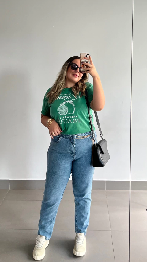 CALÇA MOM ROSY - JEANS MARMORIZADA 100% ALGODÃO - comprar online