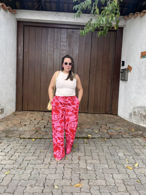 CALÇA PANTALONA LOUISE FLORAL ROSA - comprar online