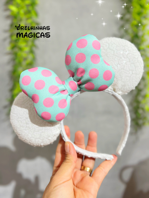 Orelha Branca laço Poá Rosa e azul Tiffany - comprar online