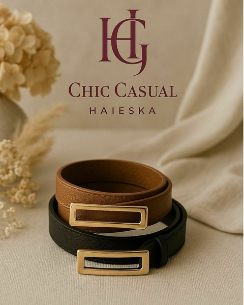Cinto Fino Feminino com Fivela Dourada – Caramelo ou Preto | HGChic Casual