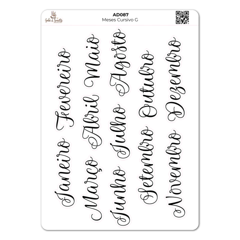 Meses Cursivo Grande - Cartela de Adesivos