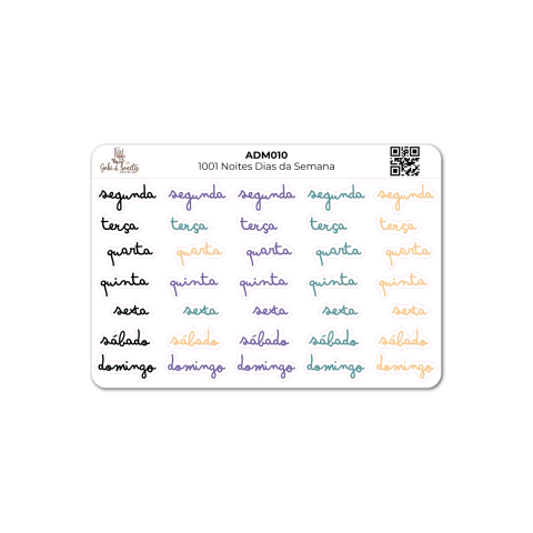 1001 Noites Dias da Semana - Cartela de Adesivos