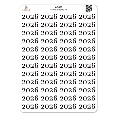 Ano Serifado Médio - Cartela de Adesivos