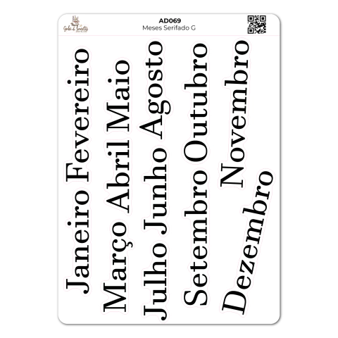 Meses Serifado Grande - Cartela de Adesivos