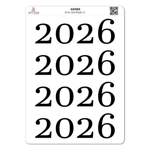 Ano Serifado Grande - Cartela de Adesivos