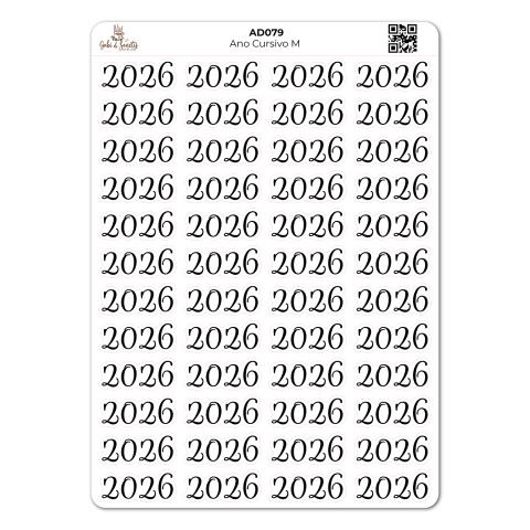 Ano Cursivo Médio - Cartela de Adesivos