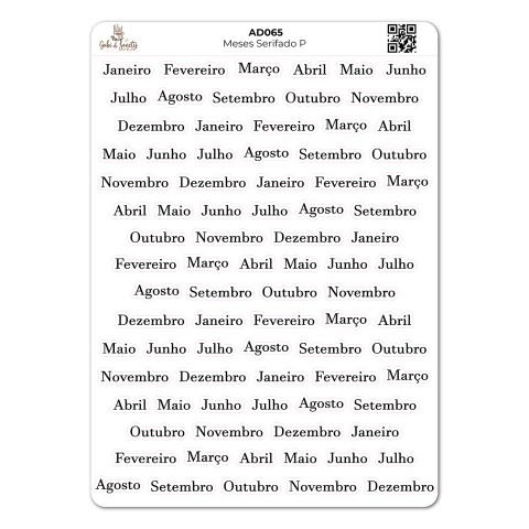 Meses Serifado Pequeno - Cartela de Adesivos
