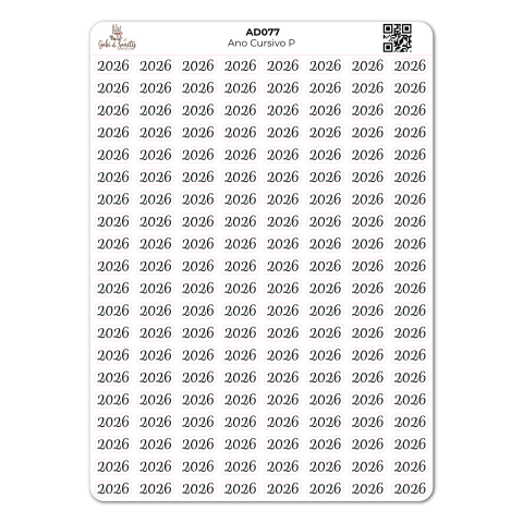 Ano Cursivo Pequeno - Cartela de Adesivos