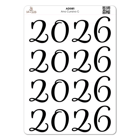 Ano Cursivo Grande - Cartela de Adesivos