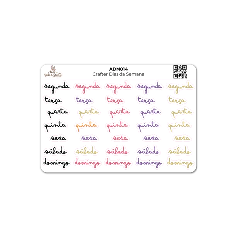 Crafter Dias da Semana - Cartela de Adesivos