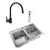 Bacha Cocina Johnson Quadra Q084Ad 83.8 X 55.9 X 17.5 Dosificador + Dosificador Johnson Cubo + Grifería Monocomando Piazza Emblem 10017Ne Cocina Pico Flexible Terminación Negro