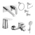 Set Grifería Piazza Oggi Lavatorio Pared, Bidet y Ducha Ext C/T + Acc Sensus 4pzas