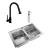 Bacha Cocina Johnson Quadra Q084Ad 83.8 X 55.9 X 17.5 Dosificador + Dosificador Johnson Cubo + Grifería Piazza Gourmet 10300Ne Mesada C/Roc Extraible Negro