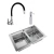 Bacha Cocina Johnson Quadra Q084Ad 83.8 X 55.9 X 17.5 Dosificador + Dosificador Johnson Std + Grifería Monocomando Piazza Emblem 10016Ne Cocina Pico Flexible Negro