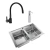 Bacha Cocina Johnson Quadra Q084Ad 83.8 X 55.9 X 17.5 Dosificador + Dosificador Johnson Std + Grifería Monocomando Piazza Emblem 10017Ne Cocina Pico Flexible Terminación Negro