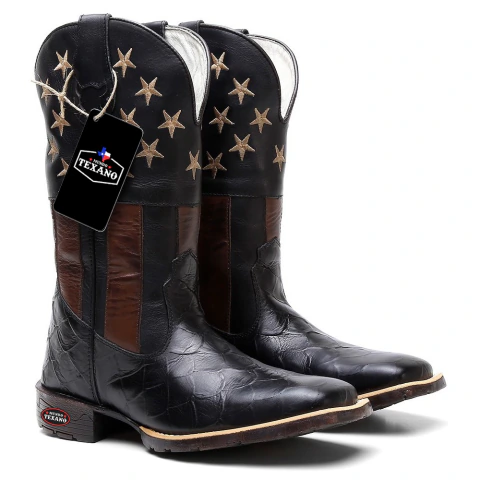 Bota Texana Masculina Americana em Couro