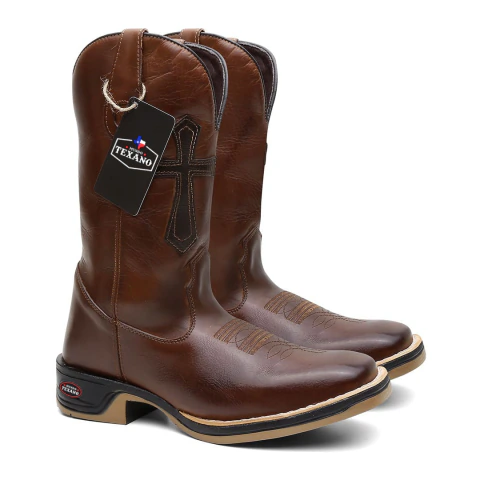 Bota Texana Masculina Cruz Sola Jump em Couro