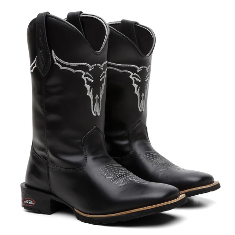 Bota Texana Masculina Cara Preta em Couro