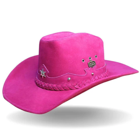 Chapéu Americano Feminino Mundo Texano em Couro Nobuck Rosa