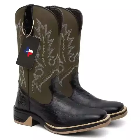 Bota Texana Masculina Bordado de Escamas Verde em Couro