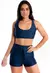 Conjunto Cropped Liso e Short Liso Azul Marinho MOVE BALANCE LX224