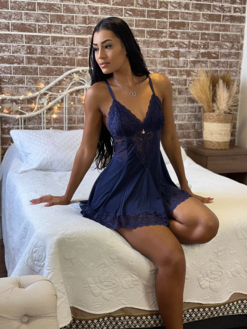 Camisola Belle em Renda e Tule – Azul Marinho - comprar online