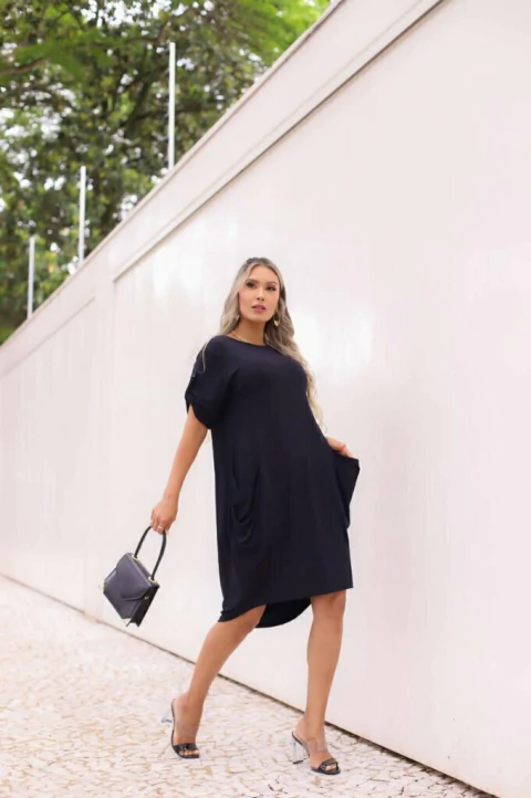 Vestido Midi Assimétrico Com Bolsos Frontais Delfos - comprar online