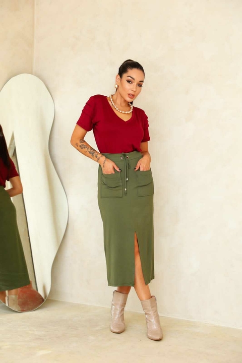 Saia Midi Fenda Frontal Evora - comprar online