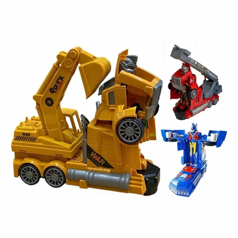 Juguete Auto Transformers Luz Sonidos Bombero Excavadora Amarillo