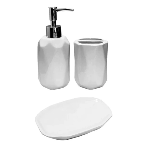 Set De Baño Ceramica 3 Piezas Dispenser Jabonera Vaso