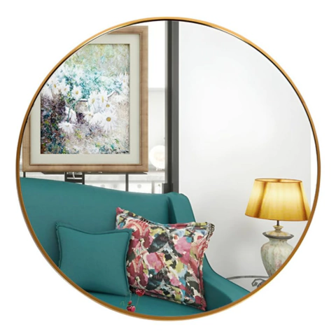 Espejo Redondo 50cm De Pared Con Marco Metal Aluminio Dorado