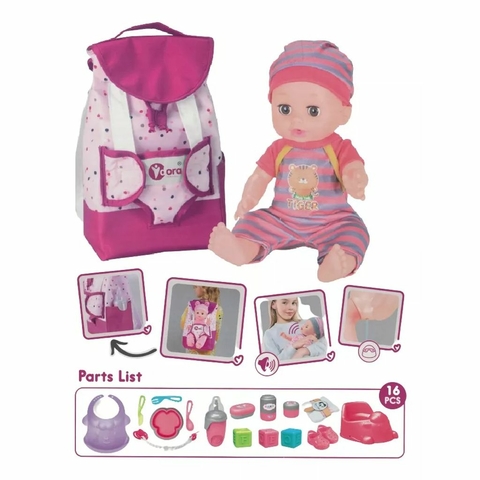 Muñeca Bebe Bebote Sonidos Mochila Comiditas Accesorios