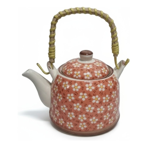 Tetera Cerámica Con Infusor Té En Hebras 600cc Diseño Floral