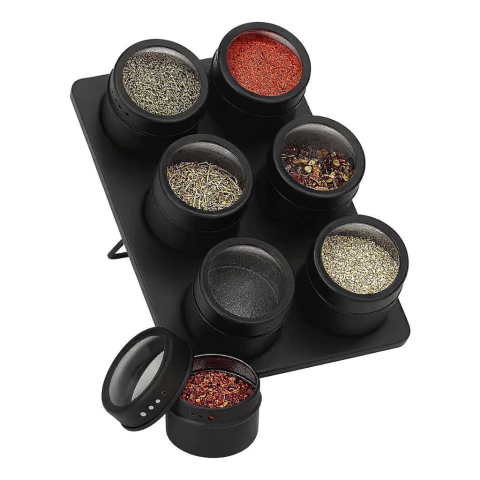 Set X6 Especieros Condimenteros Imantados Base Negro
