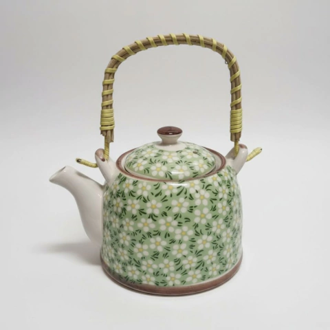 Tetera Cerámica Infusor Té Hebras 900cc Diseño Verde Floral