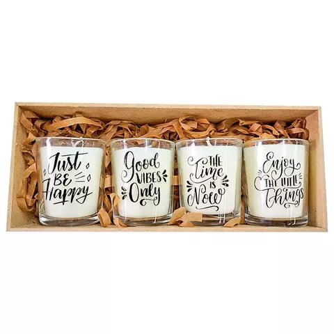 Caixa Presente com 4 velas copinhos perfumadas e mensagens positivas - comprar online