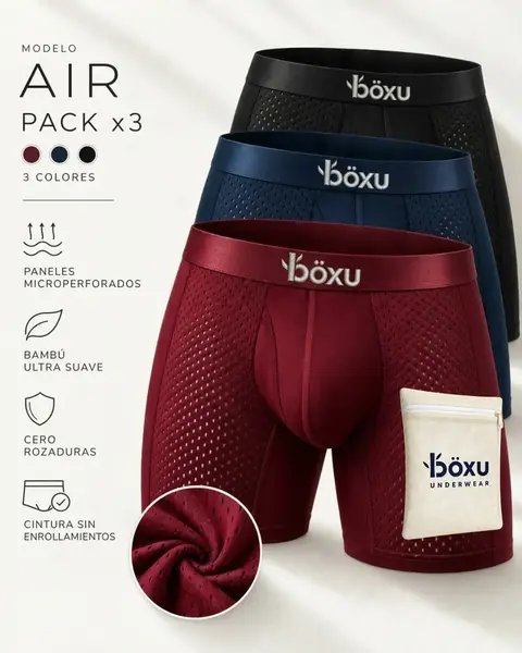 AIR — Pack x3 · Boxer Largo Bambú Microperforado