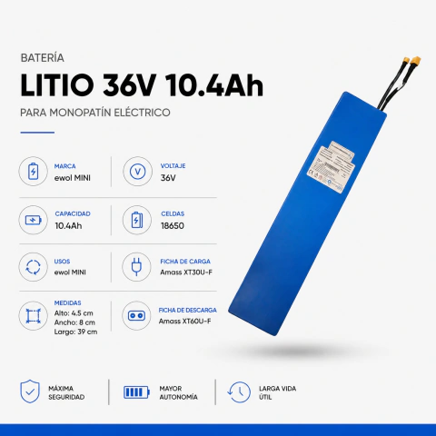 Batería Litio Monopatín Eléctrico Ewol Mini 36v 10.4ah