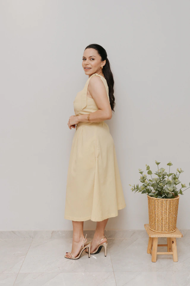 Vestido Midi Bucólico Amarelo Manteiga - loja online