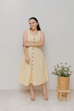 Vestido Midi Bucólico Amarelo Manteiga na internet