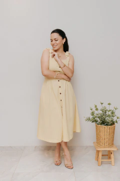 Vestido Midi Bucólico Amarelo Manteiga na internet