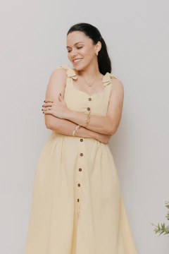 Vestido Midi Bucólico Amarelo Manteiga - comprar online