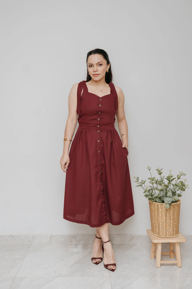Vestido Midi Bucólico Burgundy na internet